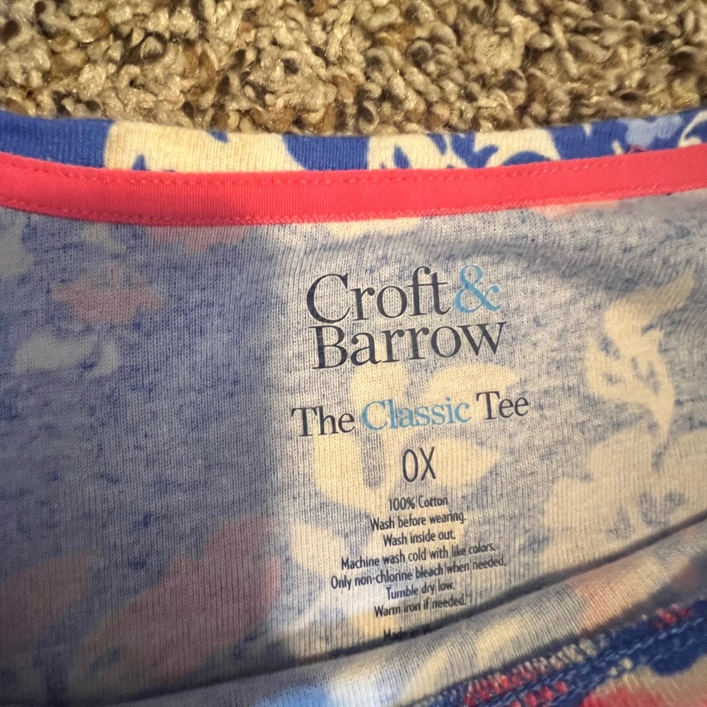 Croft & Barrow Blue Floral The Classic Tee 100% Cotton Plus Size 0X Short Sleeve - Picture 2 of 5